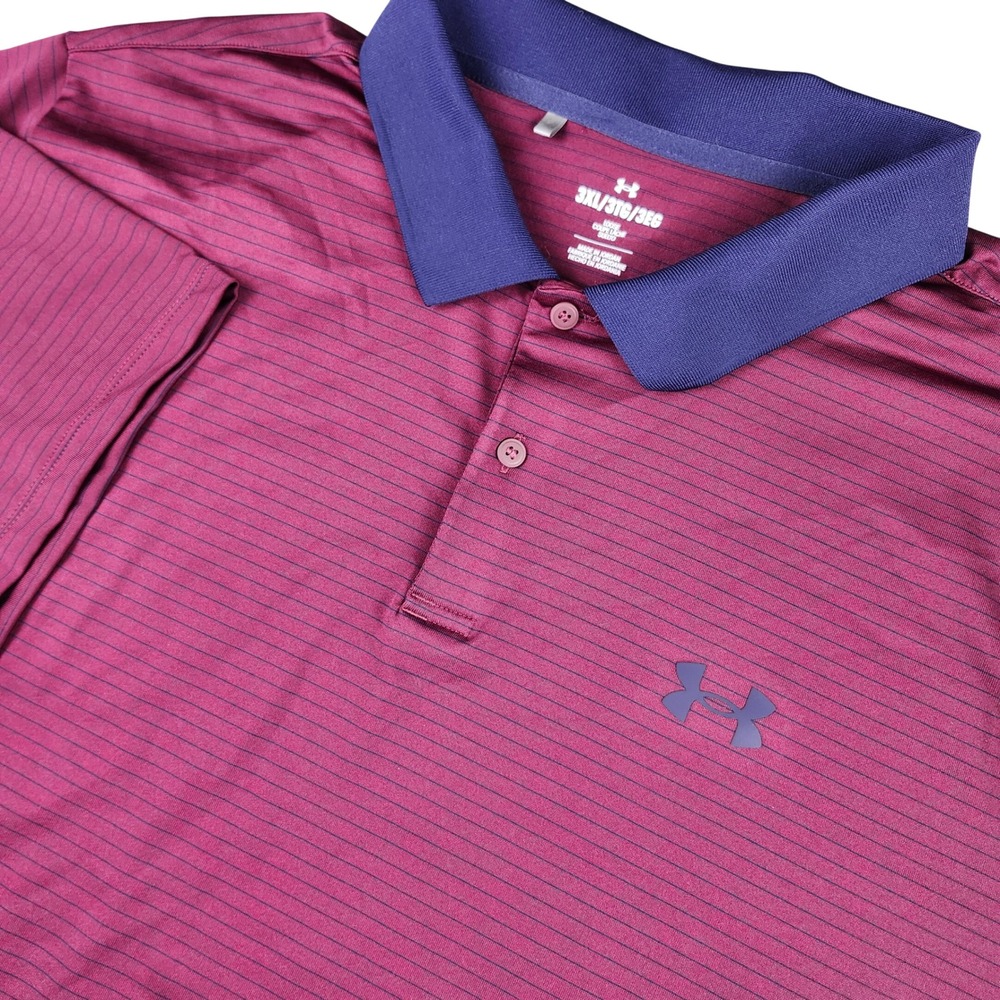 Under Armour Shirt Men 3XL Maroon Striped Performance Polo Loose Fit Golf Preppy